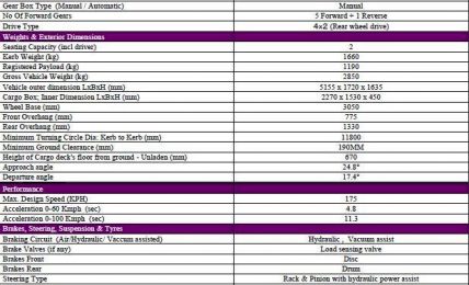 2013 Isuzu D-Max Pickup Specifications