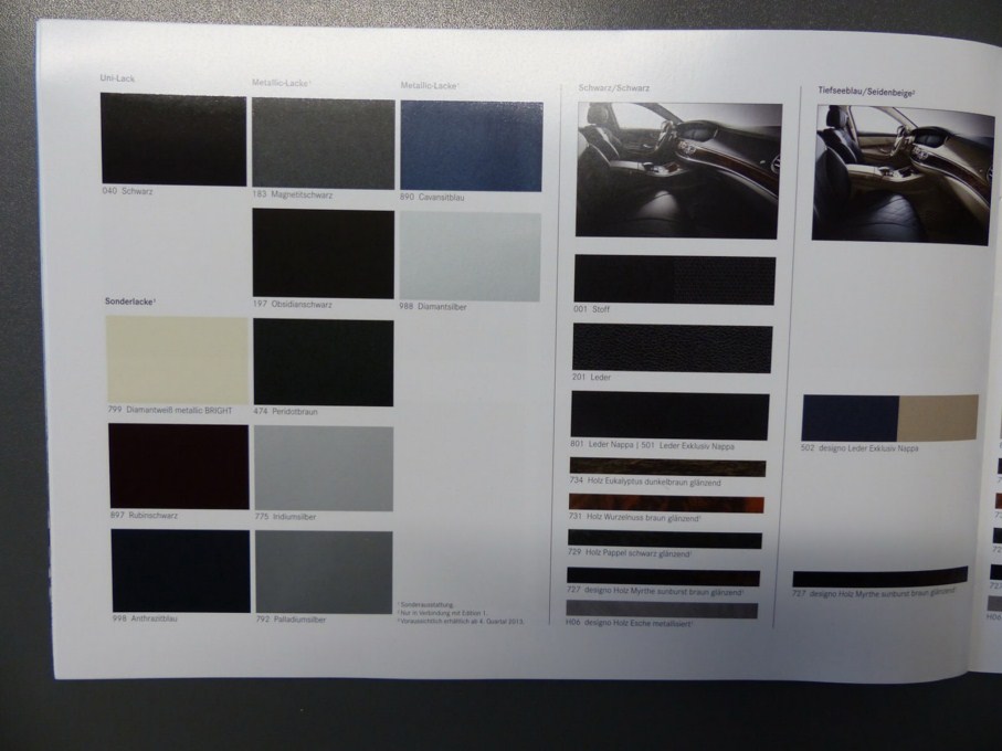 2014 Mercedes-Benz S-Class Brochure Interior Colour Palette