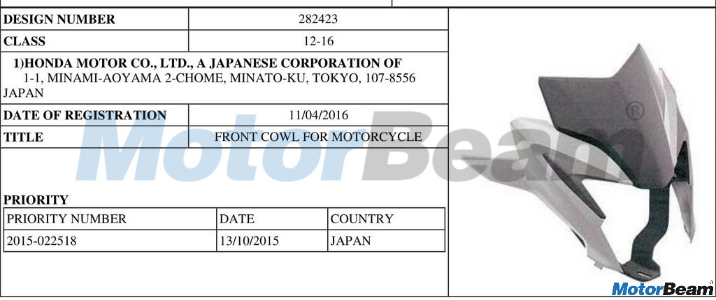 2017 Honda 100cc bike Headlamp Cowl Patented