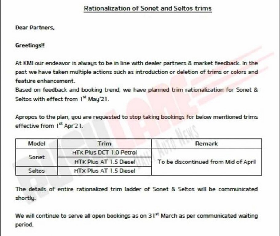 2021 Kia Seltos And Sonet Discontinued Variants