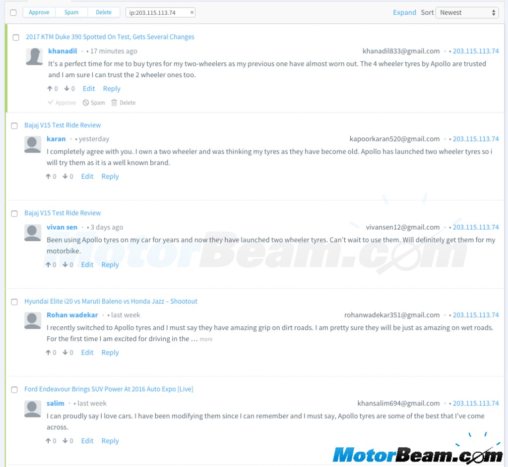 Apollo Tyres Fake Comments