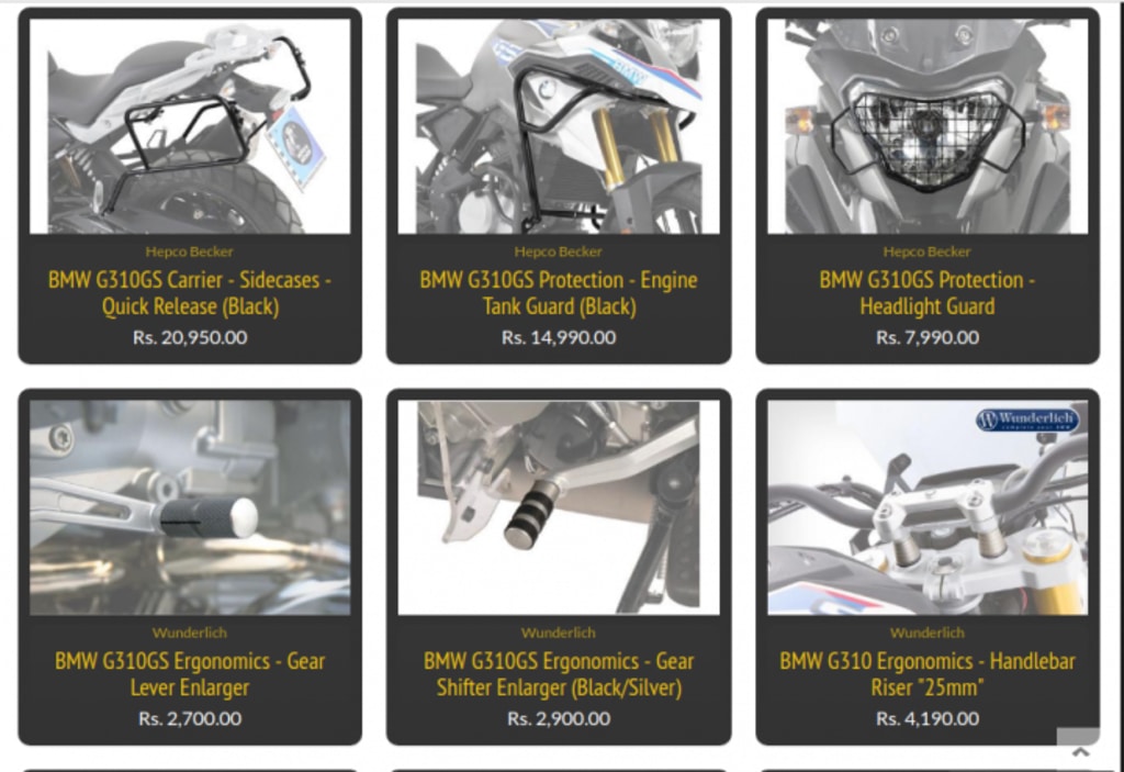 BMW G 310 GS Accessories List