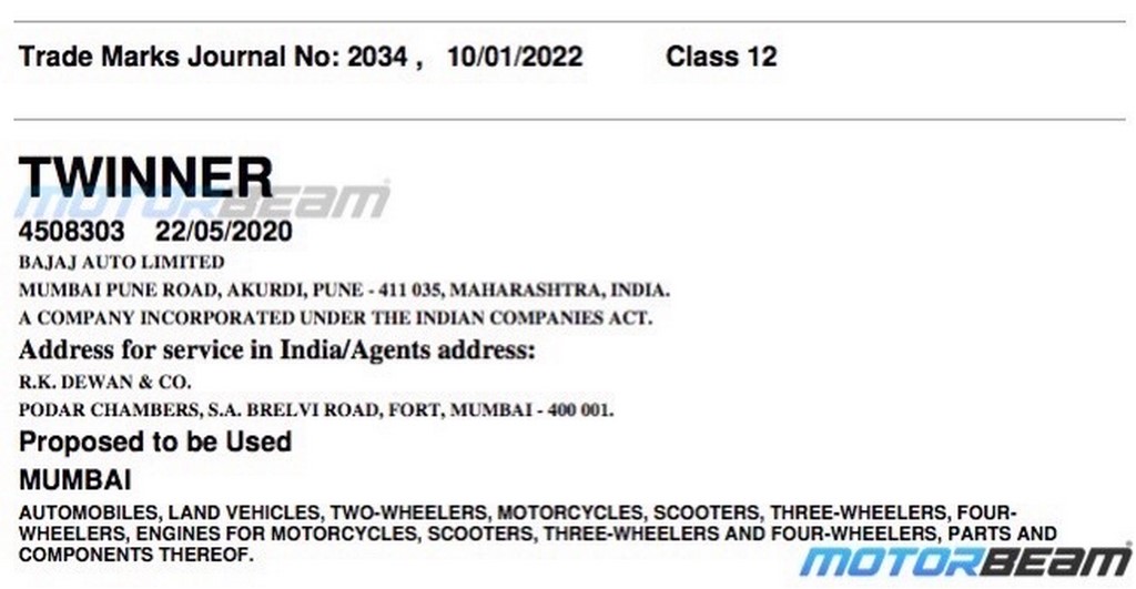 Bajaj Auto Twinner Trademark