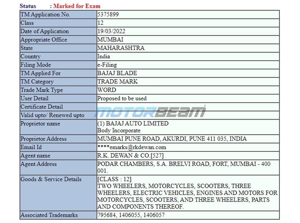 Bajaj Blade Trademark