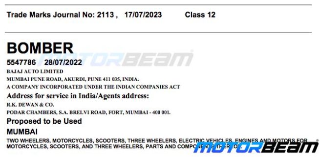 Bajaj Bomber Trademark