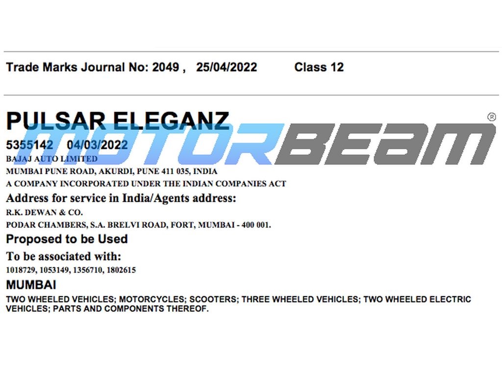 Bajaj Pulsar Eleganz Trademark