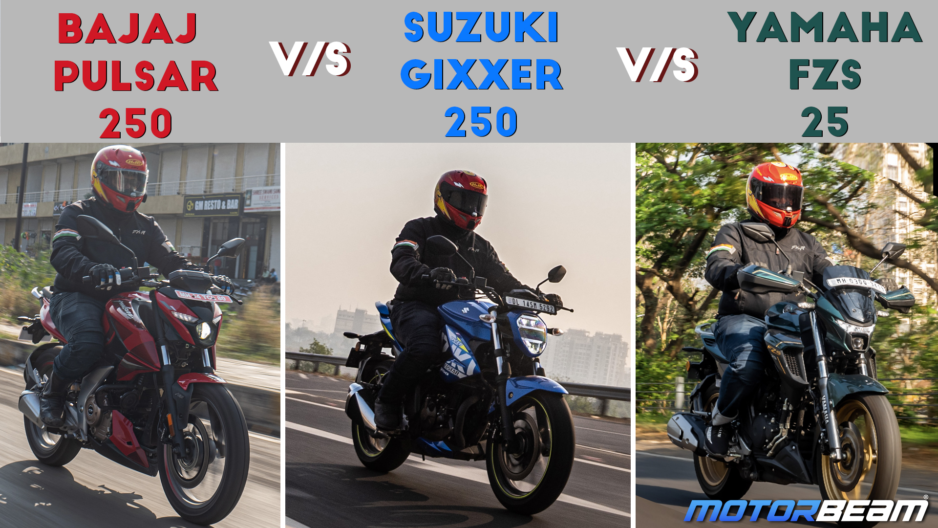 Bajaj Pulsar N250 vs Yamaha FZ 25 vs Suzuki Gixxer 250 | MotorBeam