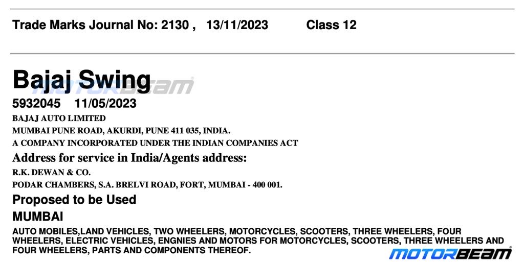 Bajaj Swing Trademark