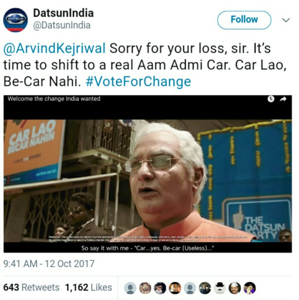 Datsun India Tweet Targets Maruti