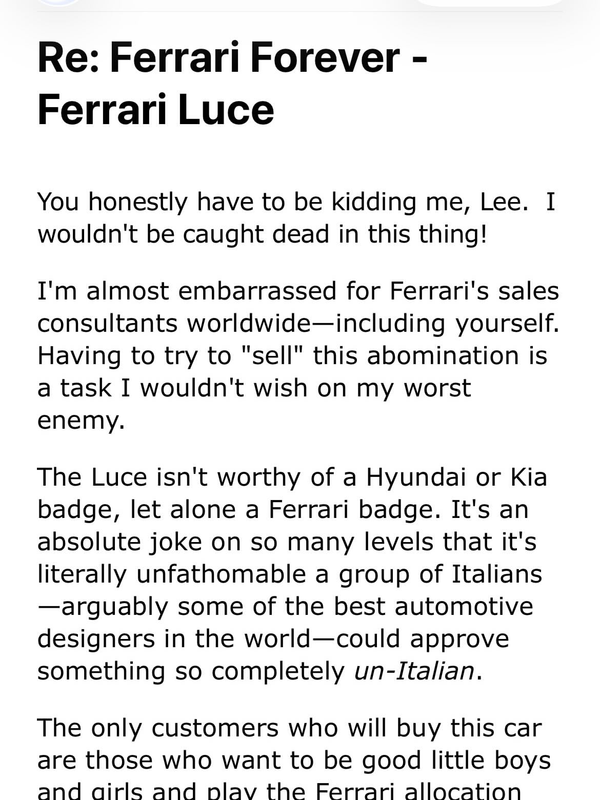 Ferrari Luce Customer