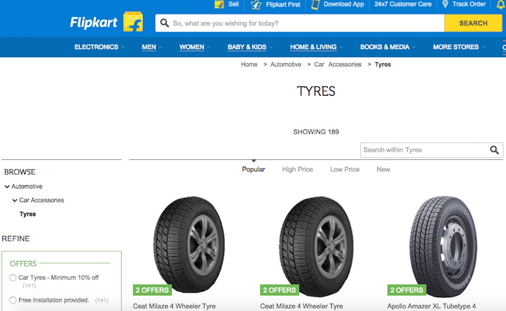 Flipkart Online Tyre Purchase
