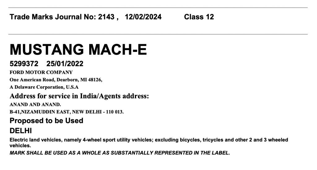 Ford Mustang Mach-E Trademark
