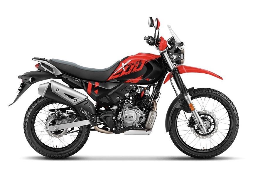 Side profile of the motorcycle with red and black colour theme