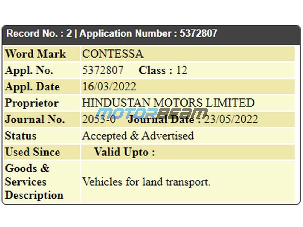 Hindustan Motors Contessa Trademark