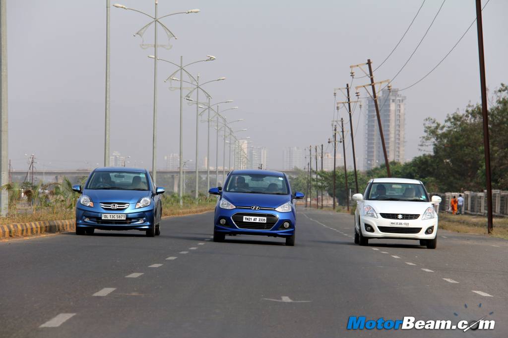 Honda Amaze vs Hyundai Xcent Maruti DZire Test Drive Review