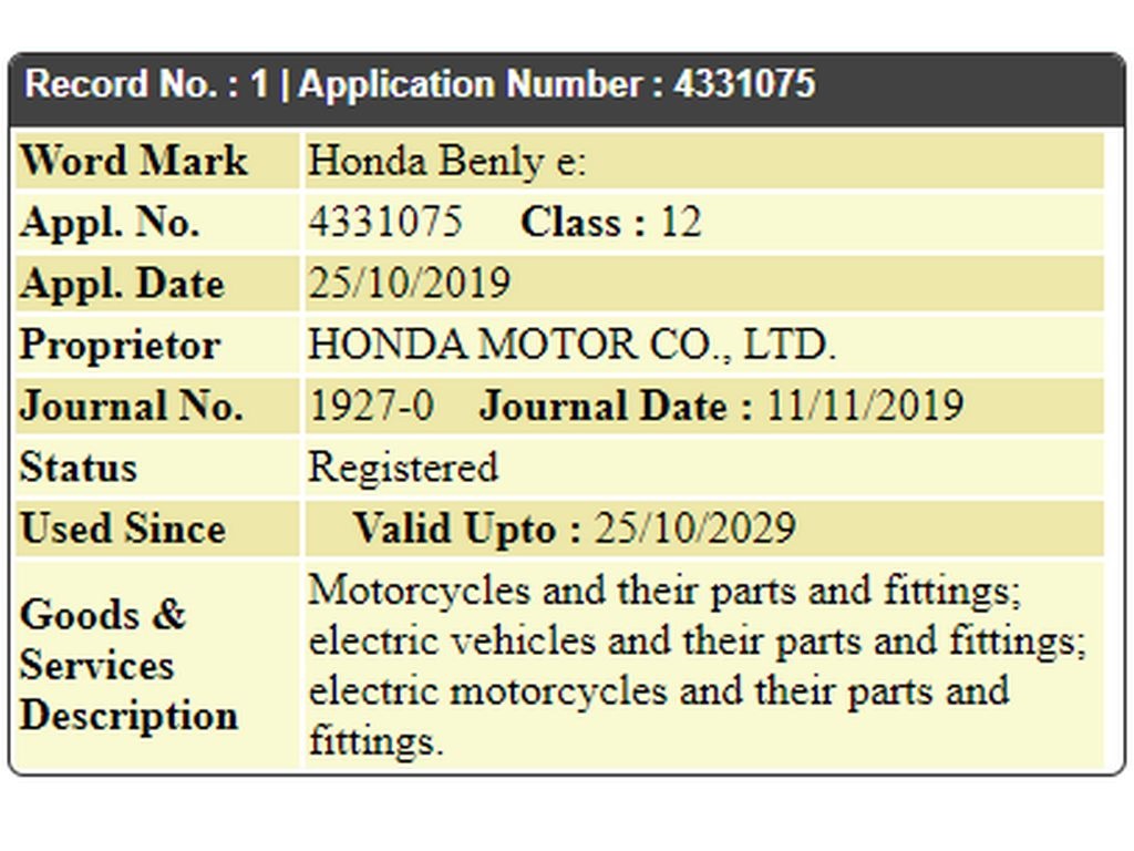 Honda Benly E Spied Trademark