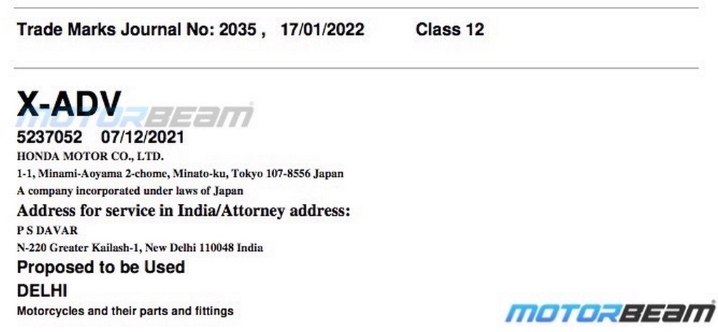 Honda X-ADV Trademark