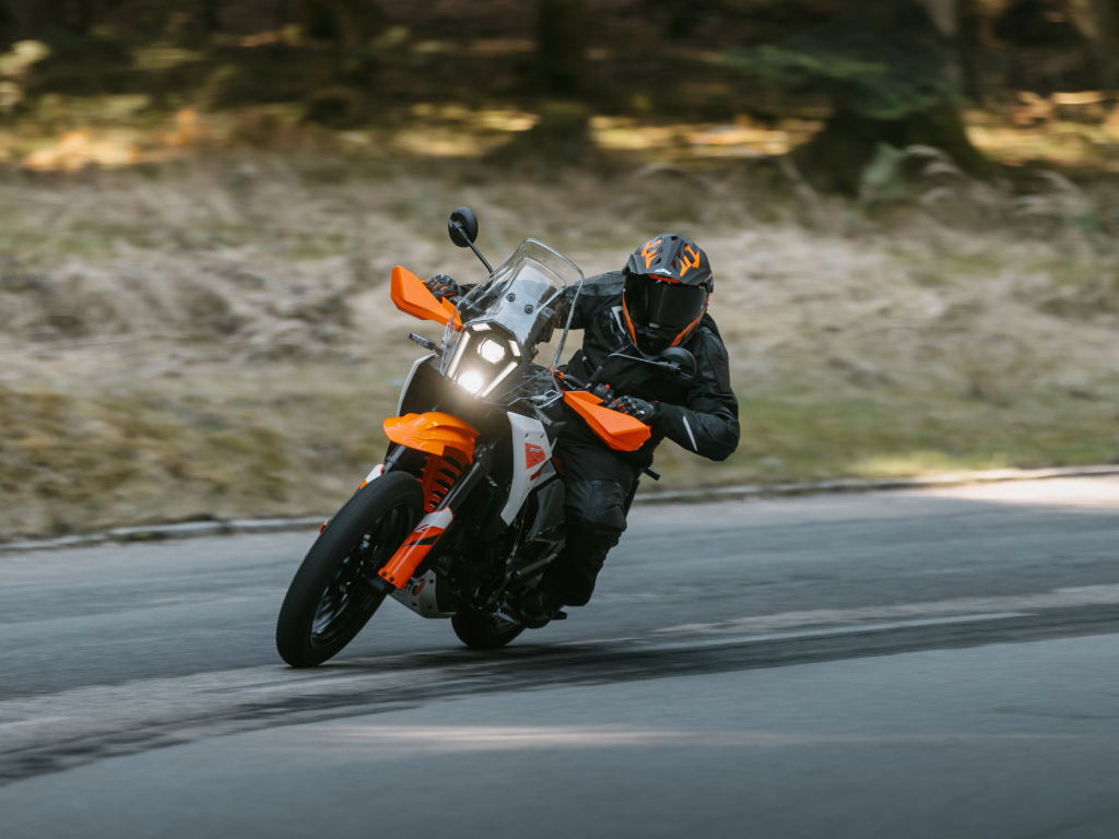 KTM 390 Adventure X front leaning