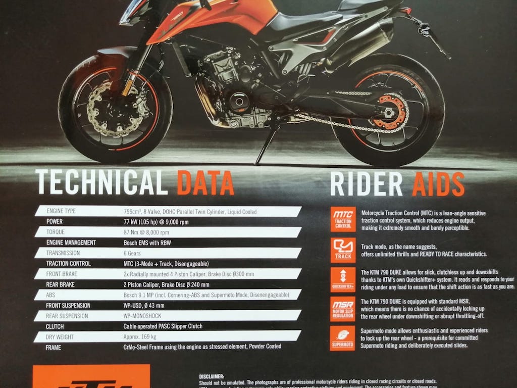 KTM Duke 790 India Specs