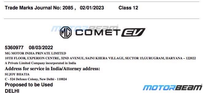 MG Comet EV Trademark