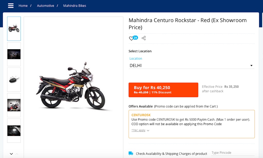 Mahindra Centuro Paytm Offer