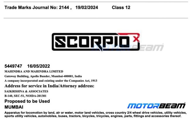 Mahindra Scorpio X Trademark