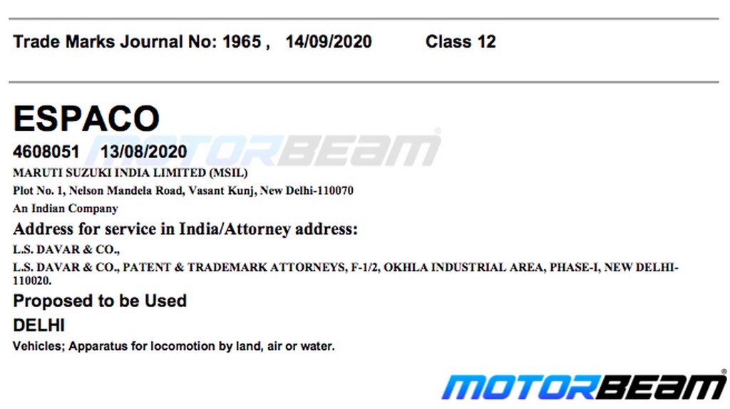 Maruti Espaco Trademark