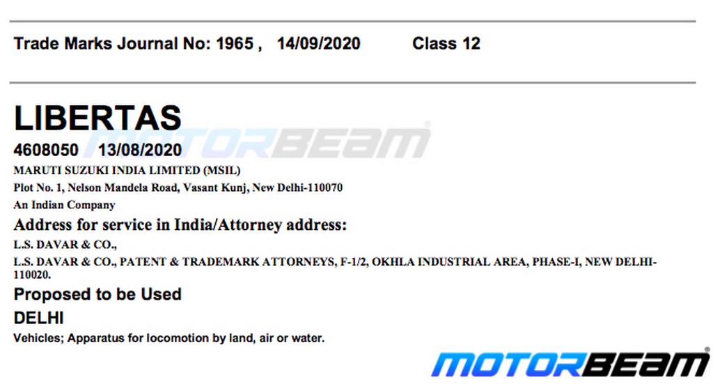 Maruti Libertas Trademark