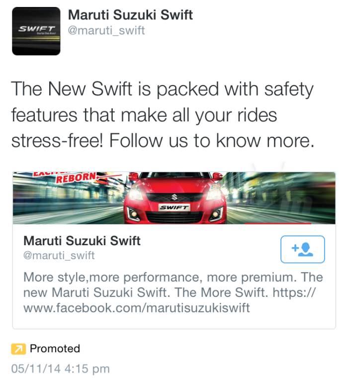 Maruti Swift Twitter Ad