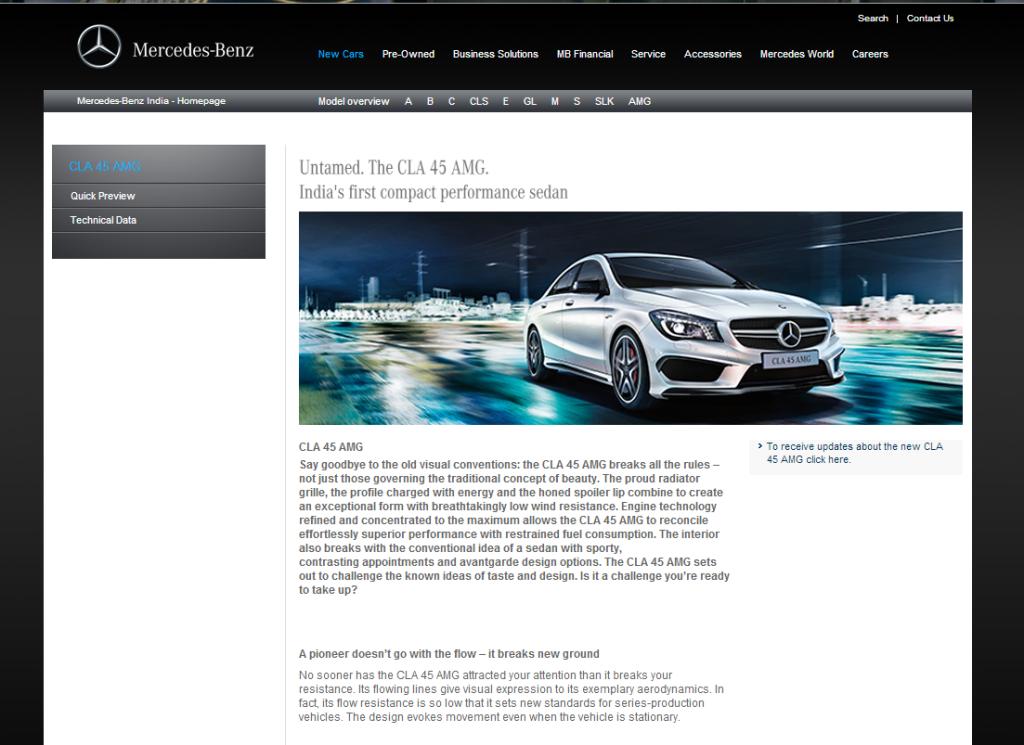 Mercedes CLA45 AMG Website