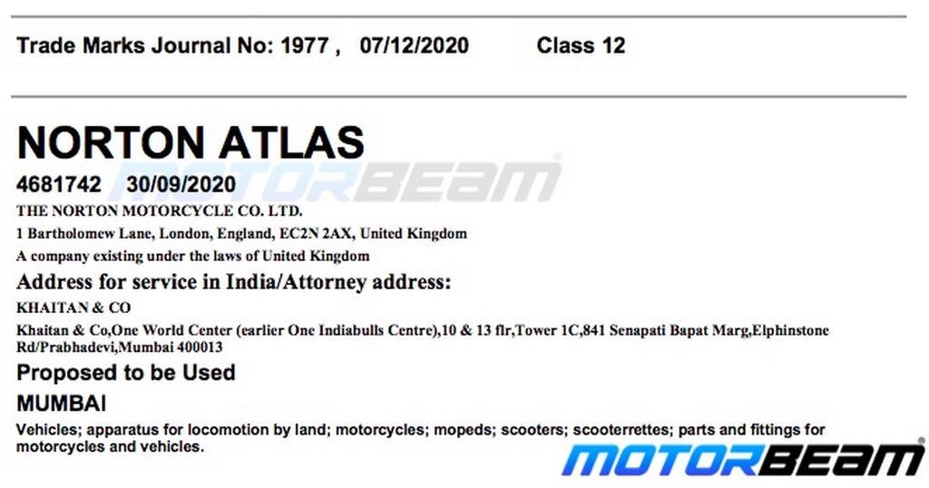 Norton Motorcycles Atlas Trademark