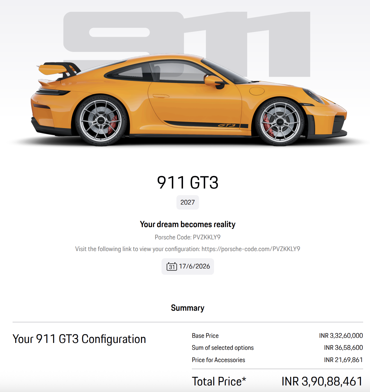 Porsche 911 GT3 Configurator