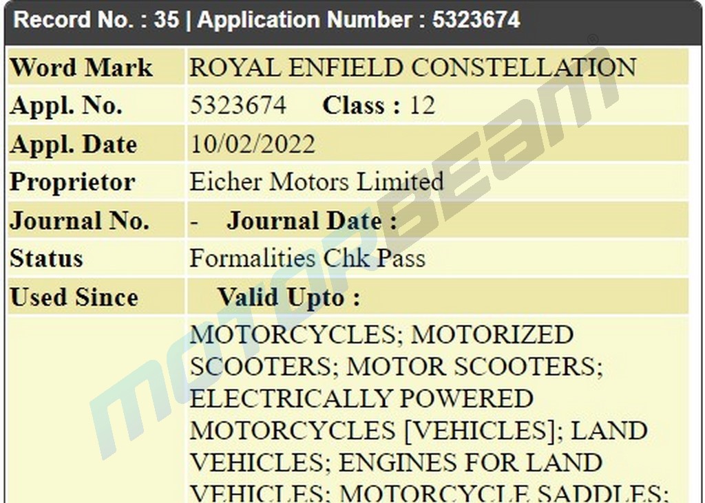 Royal Enfield Constellation Trademark