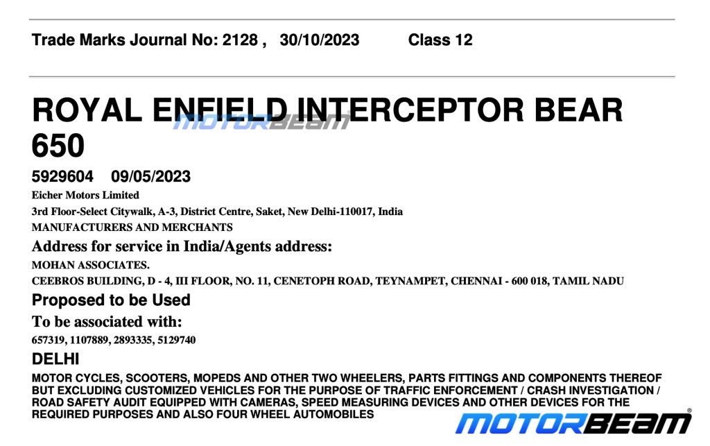 Royal Enfield Interceptor Bear 650 Trademark