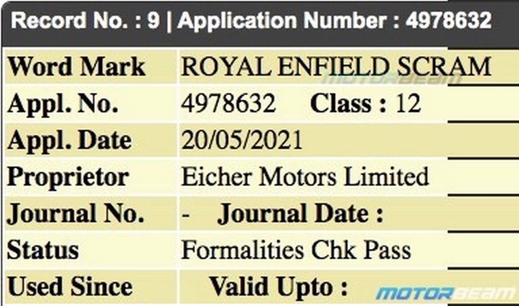 Royal Enfield Scram Trademark