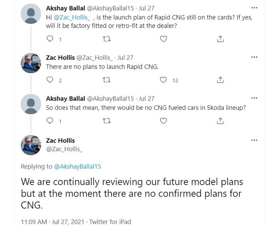 Skoda Rapid CNG Tweet