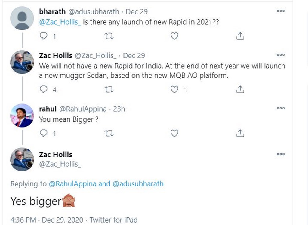 Skoda Rapid Replacement Zac Hollis Tweet
