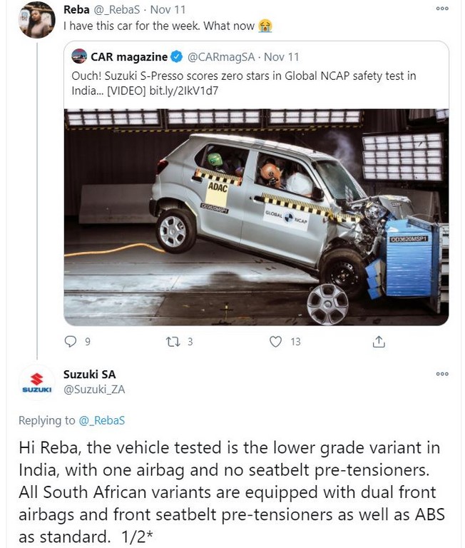 South African Suzuki S-Presso Safety