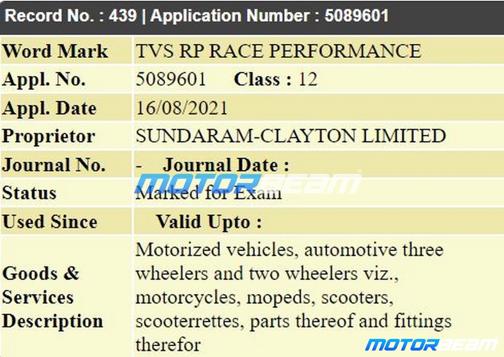 TVS Race Performance Trademark