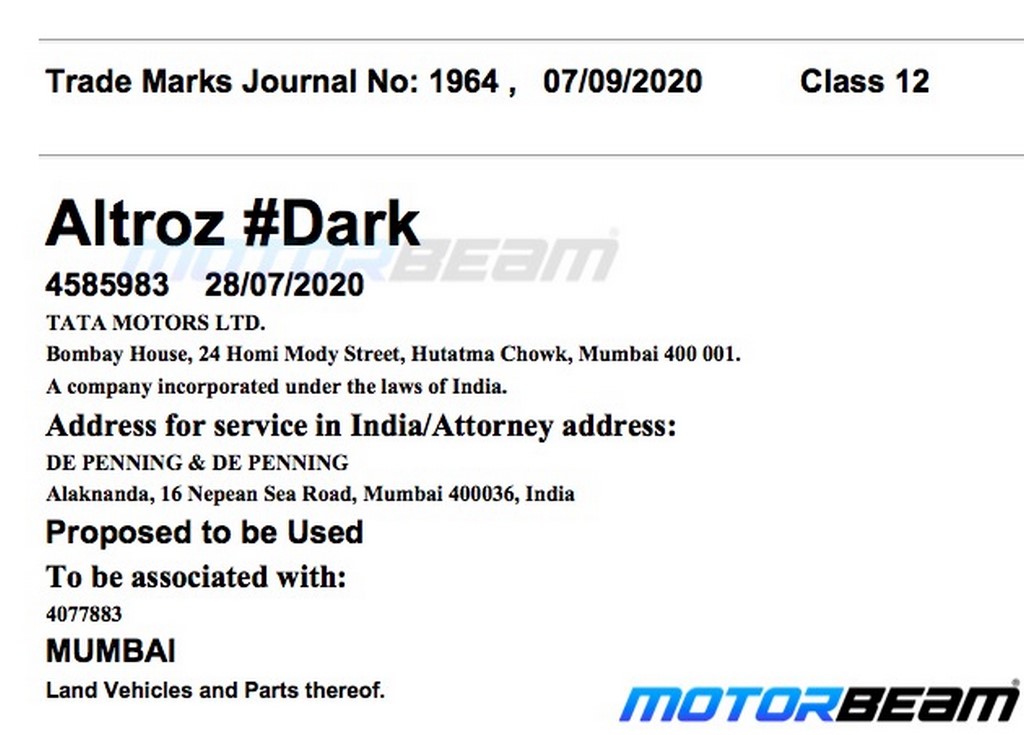 Tata Altroz Dark Trademark