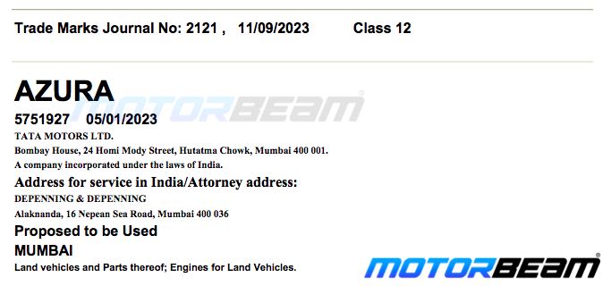 Tata Azura Trademark