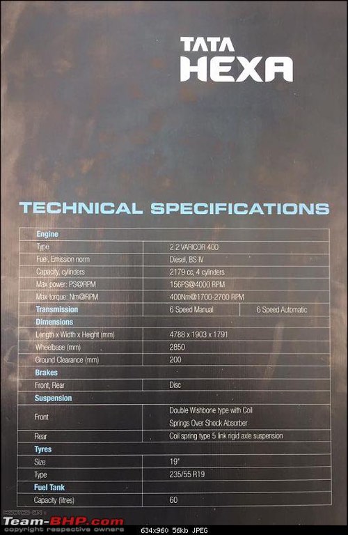 Tata Hexa Specifications