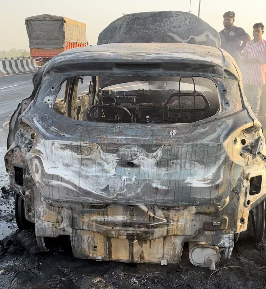 Burnt car remains