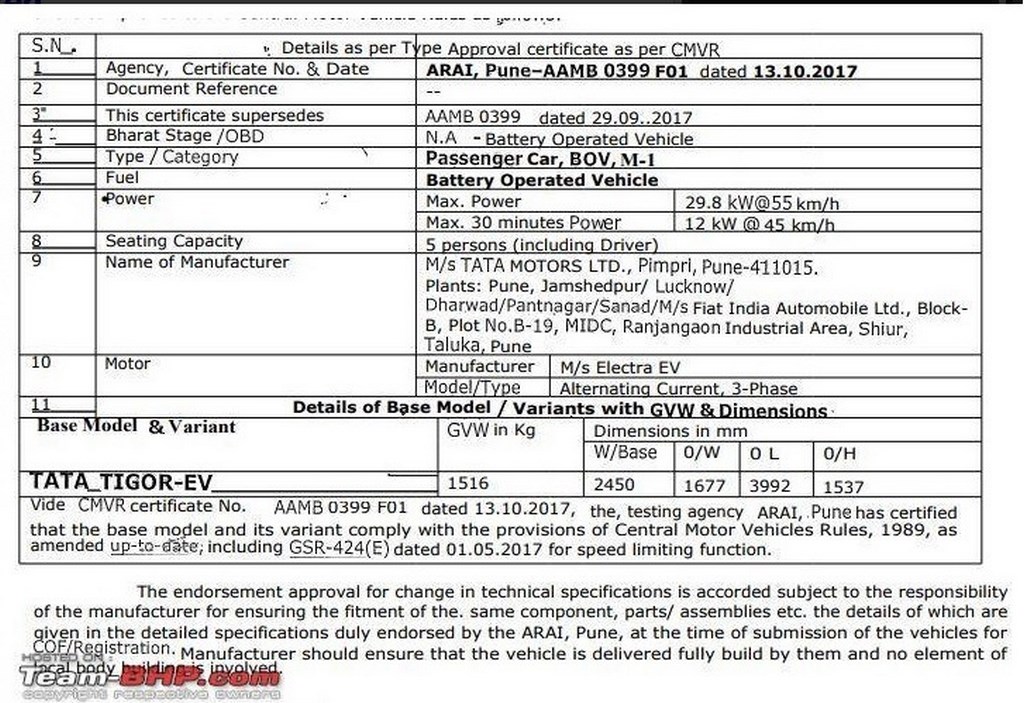 Tata Tigor Electric Specifications