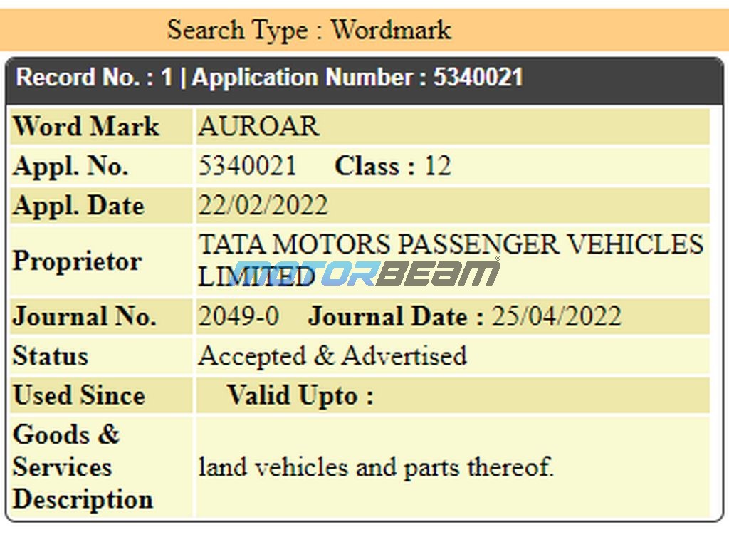 Tata Trademarks EV Names Auroar