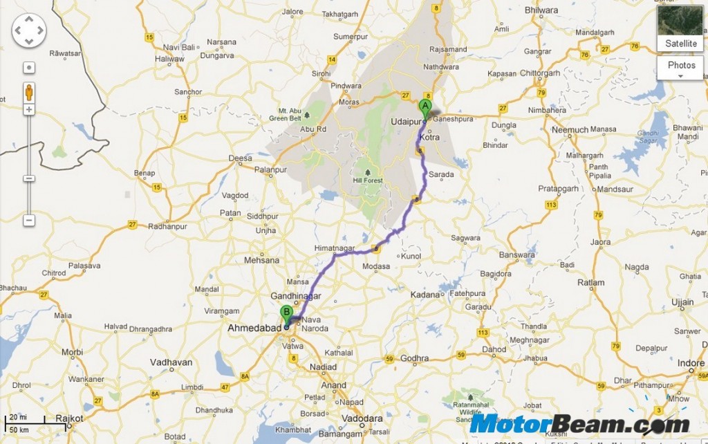 Udaipur - Ahmedabad Route