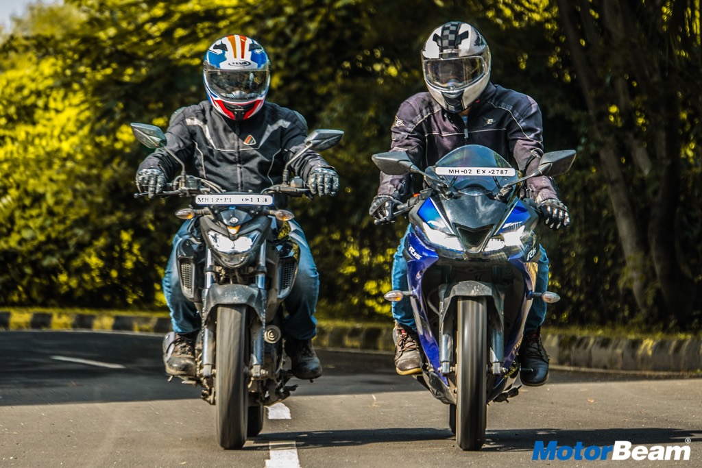 Yamaha R15 V3 vs Yamaha FZ25 Video Shootout